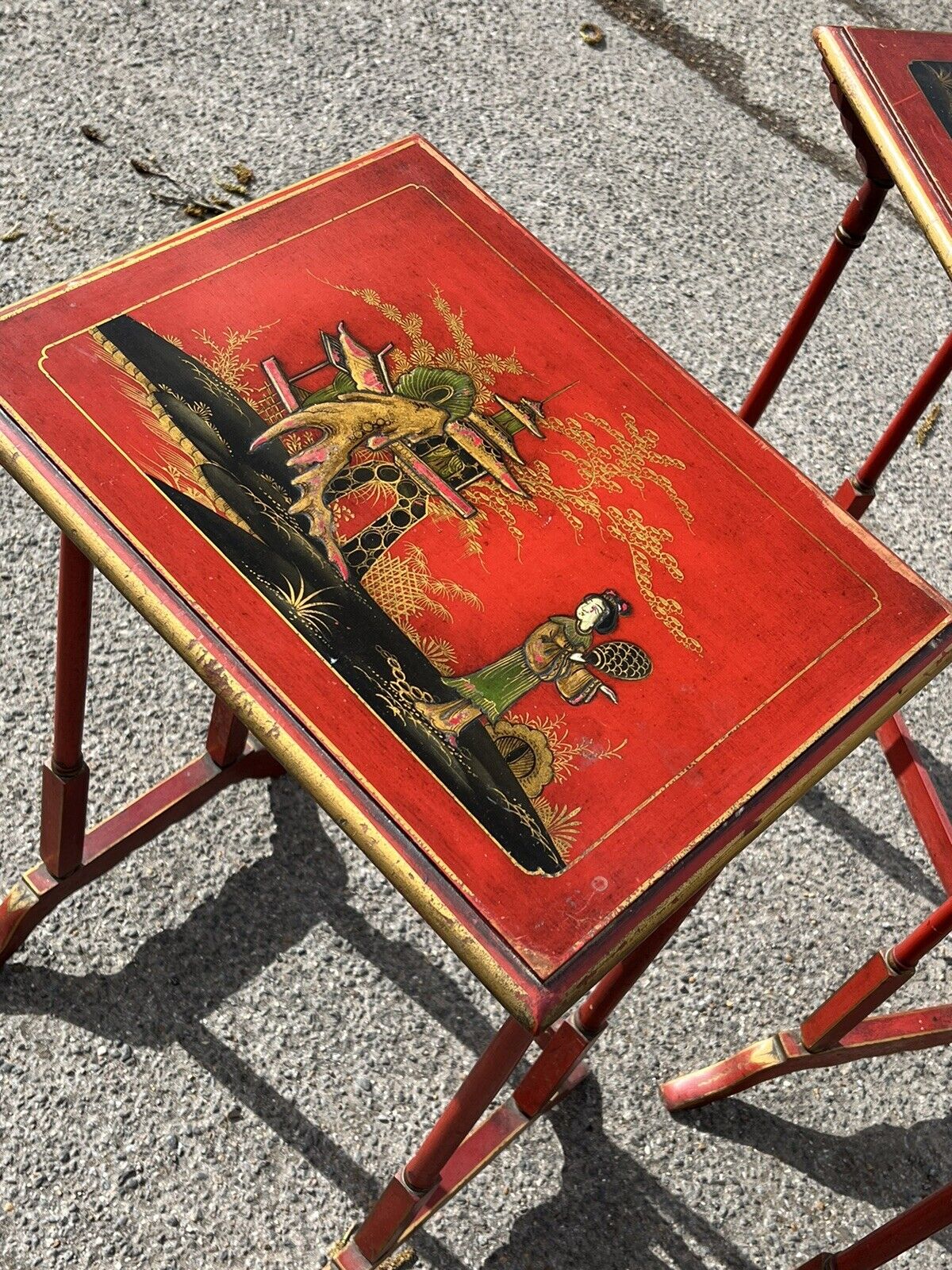 Edwardian Red Lacquered & Japanned Nest Of Tables