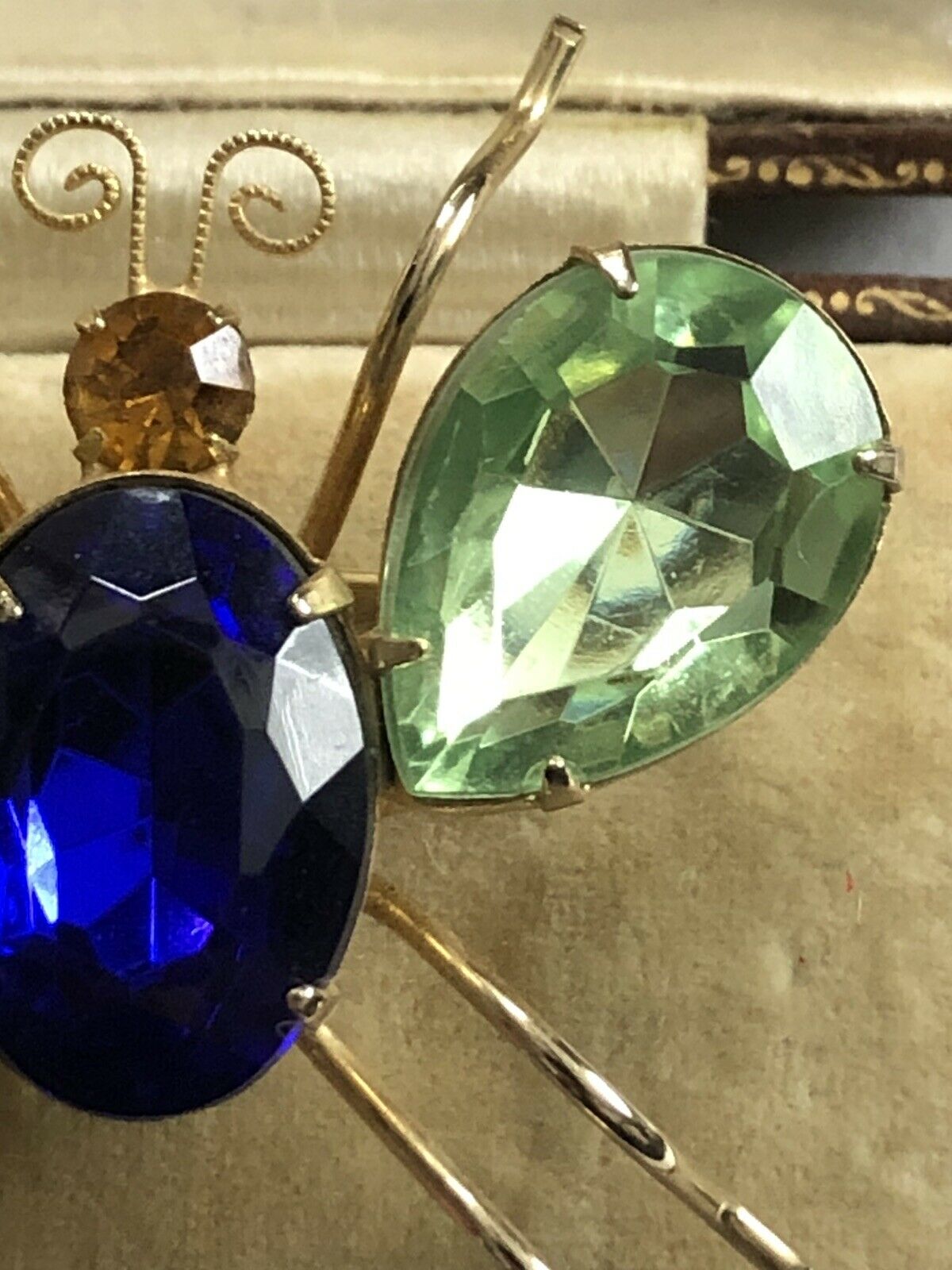 Vintage Diamanté Statement Green Blue Bug Brooch