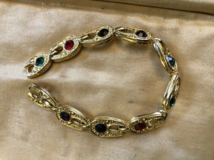 Vintage Gold Tone Multi Coloured Stone Bracelet