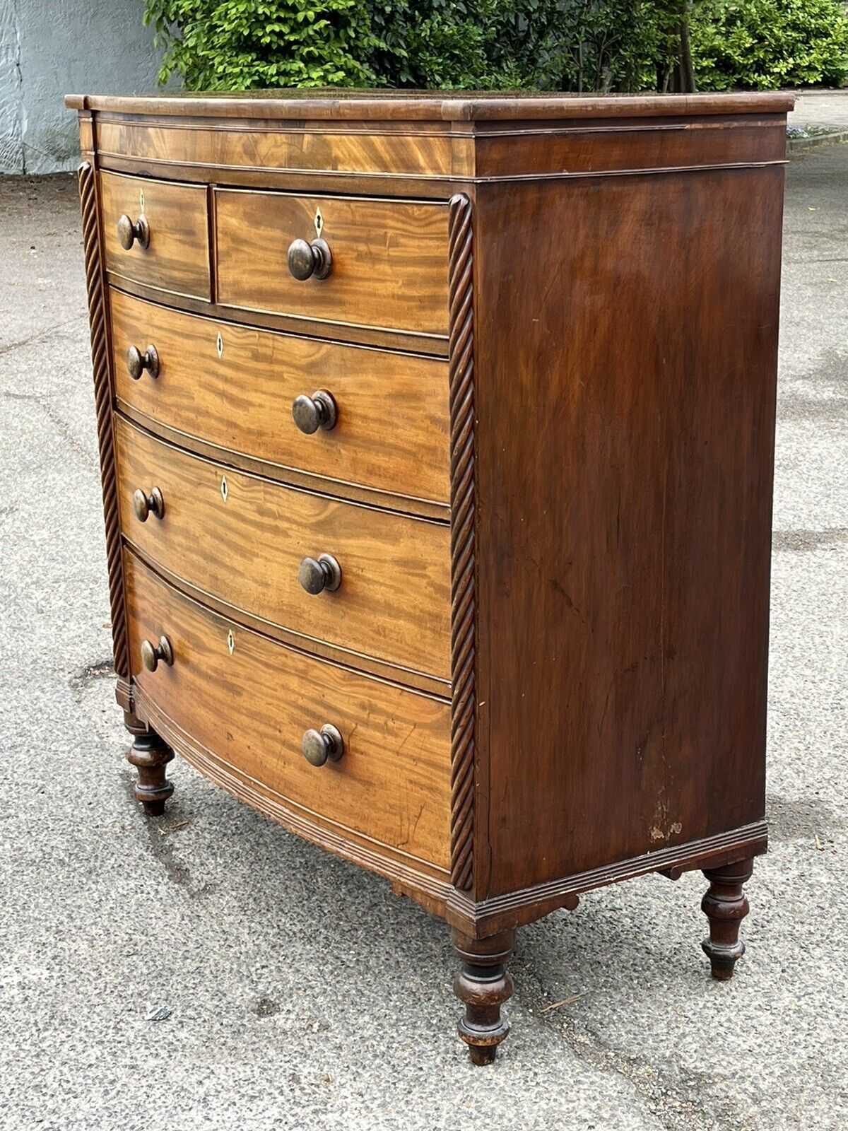 Georgian Mahogany Bow Front Chest Of Drawers.