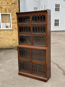 Edwardian Oak Sectional Bookcase With Lead light Glazing.
