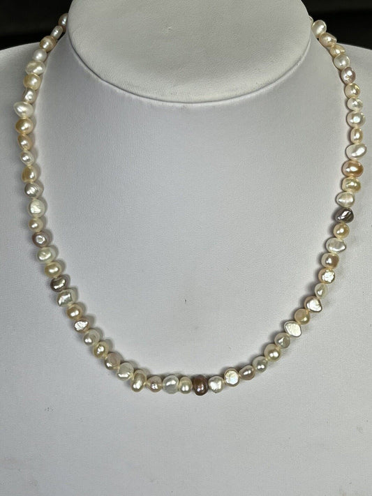 Vintage Freshwater Pearl Grey White Pink Silver Clasp