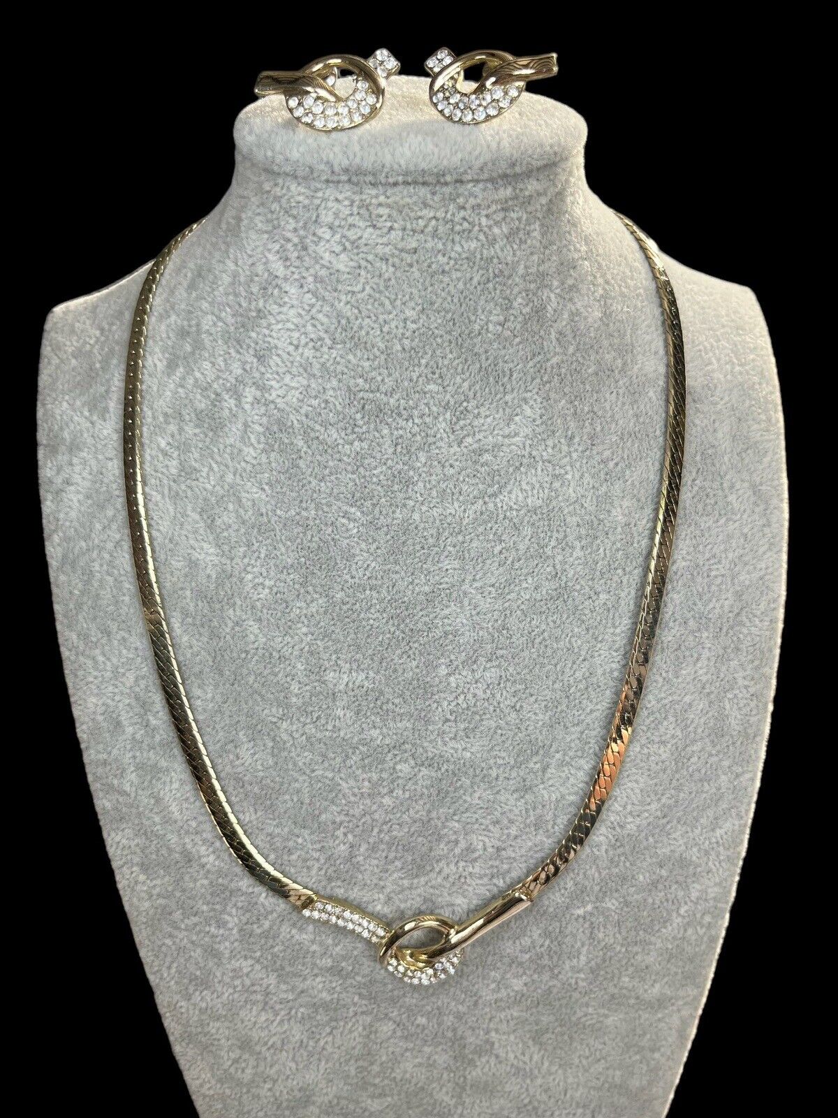 Vintage Pierre Cardin Signed Gold Plated Diamanté Necklace Earring Set