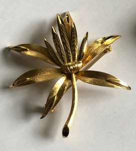 Vintage Gold Tone Leaf Spray Stylistic Brooch
