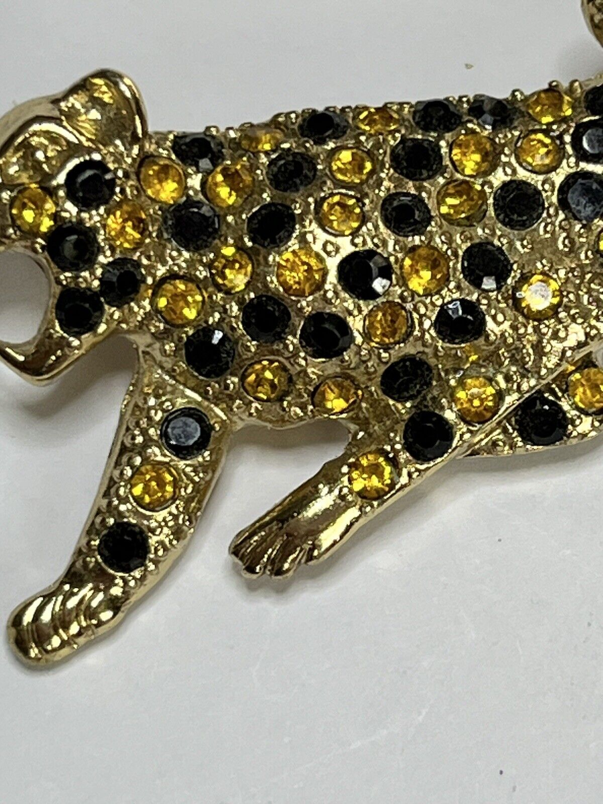 Vintage Gold Tone Leopard Diamanté Brooch