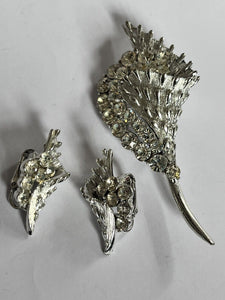 Vintage Signed Coro Silver Tone Diamanté Brooch And Clip On Earring Set
