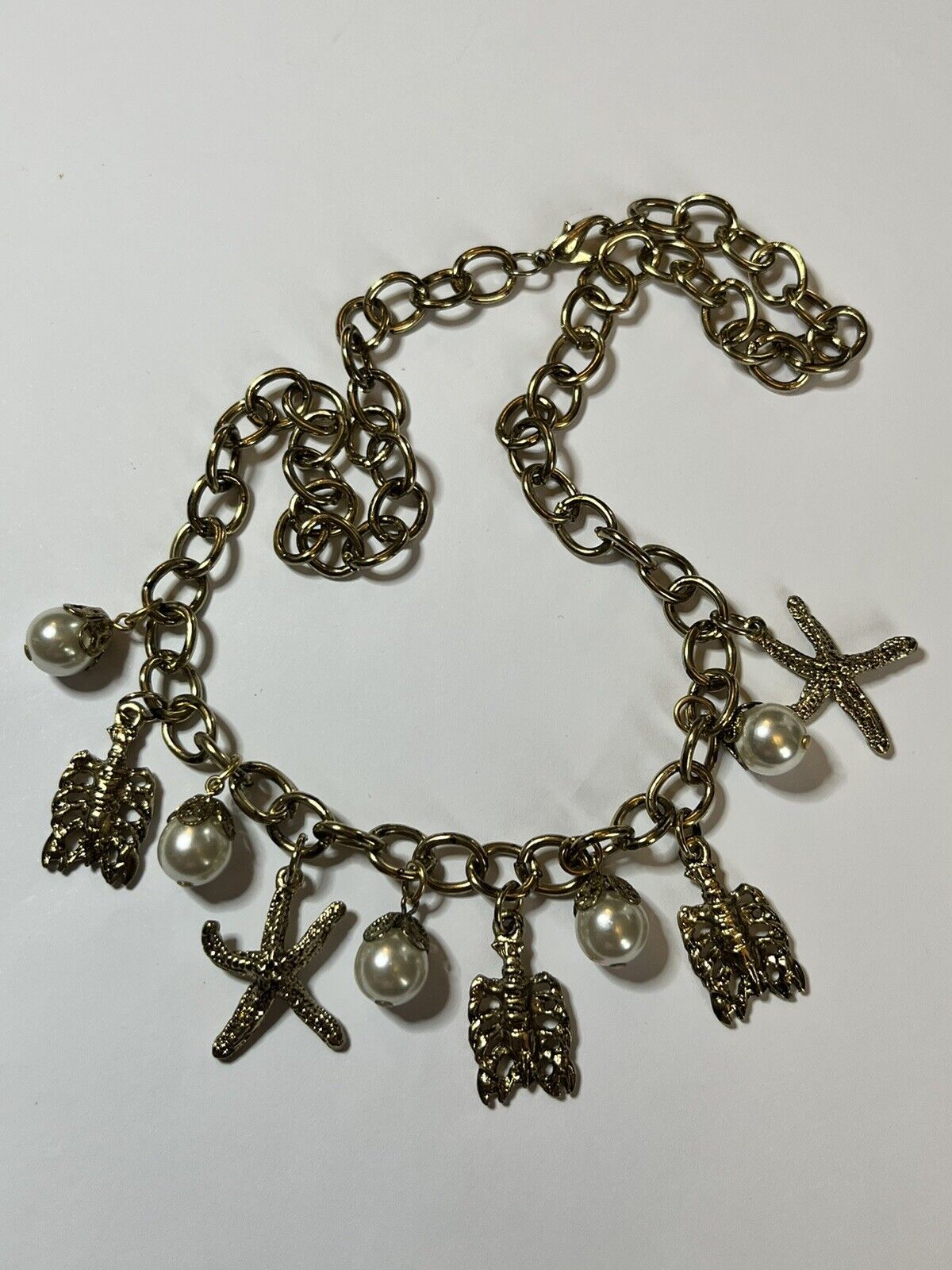 Vintage Starfish Lobster Faux Pearl Necklace