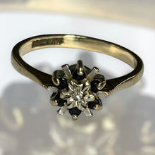 Vintage 9ct Gold Diamond Sapphire Snowflake Ring Size K