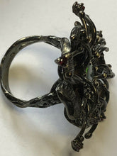 Vintage Gunmetal Silver 925 CZ and Black Opal Detailed Flower Ring Size N