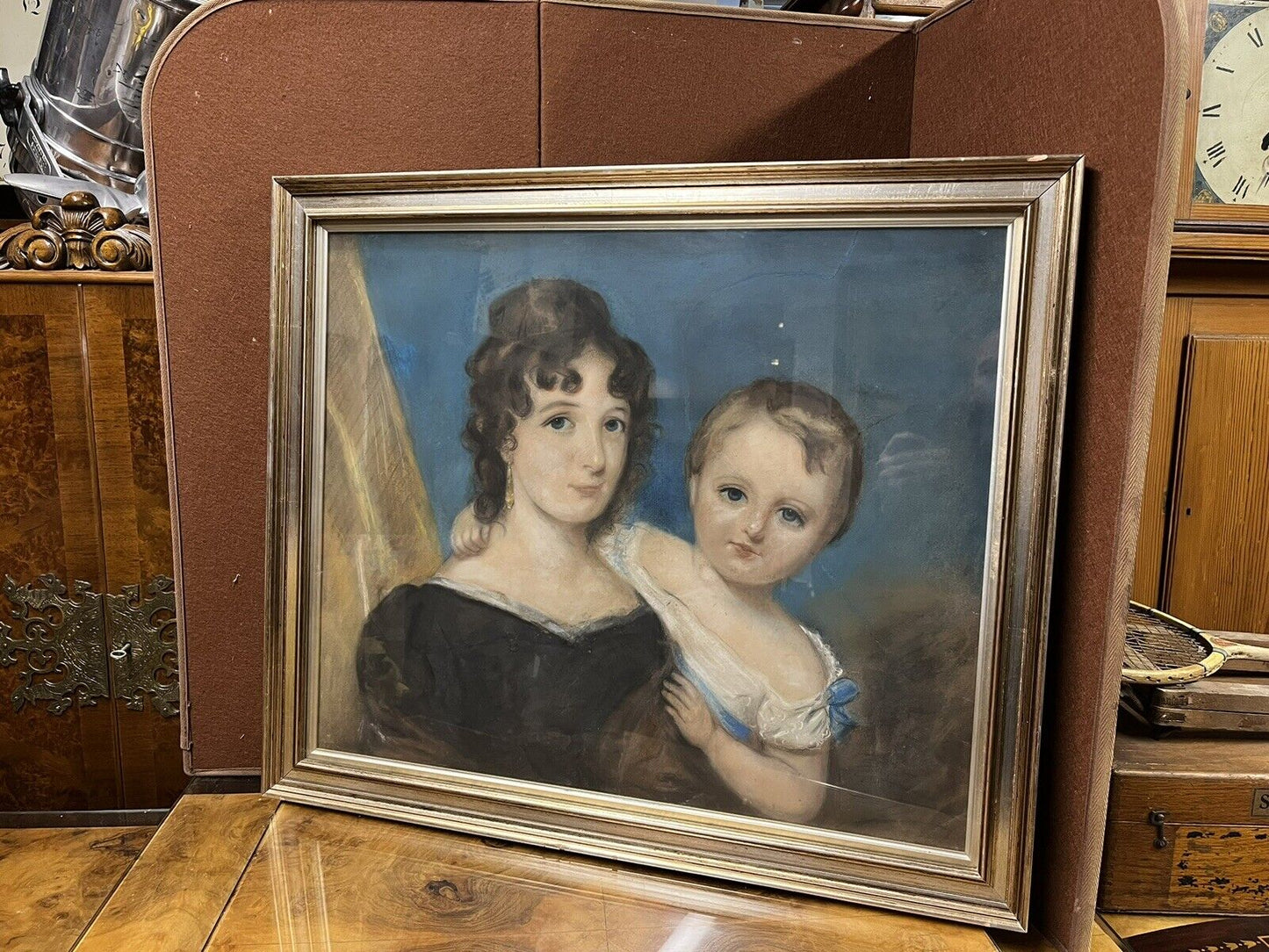 Portrait Chalk Painting Of A Mother And Child, Extremely Well Drawn.