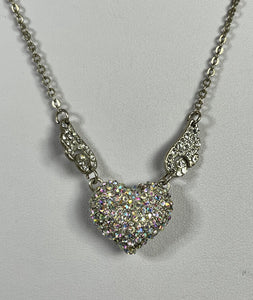 Vintage Heart Angel Wings Multicoloured Diamanté Necklace