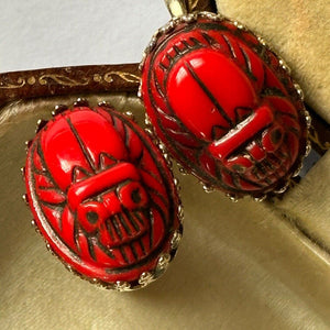 Vintage Red Scarab Beetle Screwback Earrings