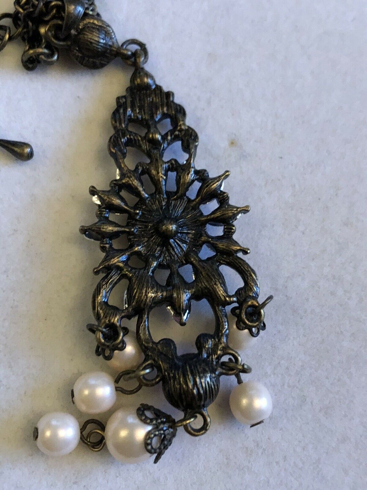 Vintage Drop Flowers Diamanté Faux Pearl Necklace