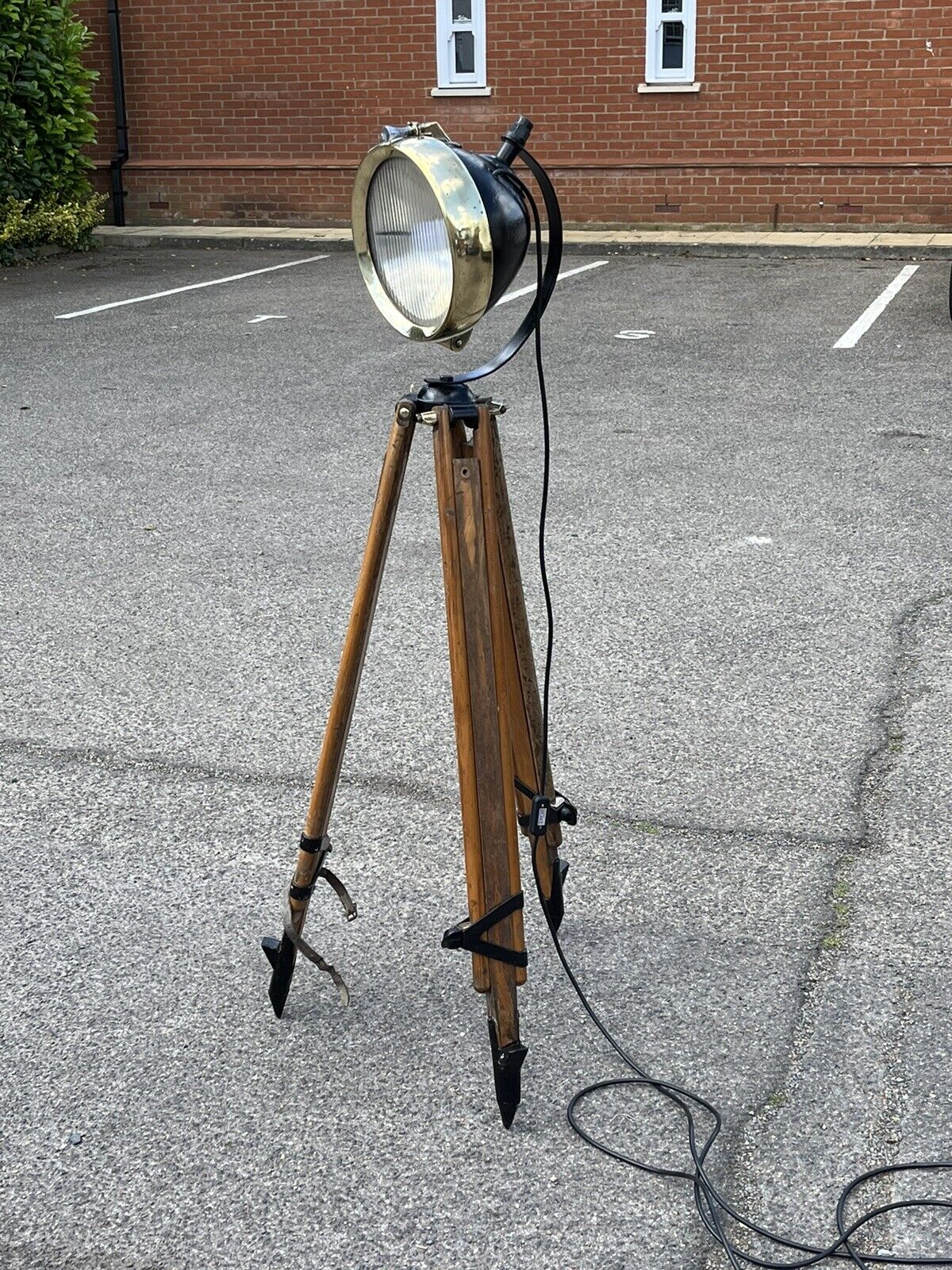 Industrial 1920’s Tripod Light, The Light Being From A 1920’s Old Car.