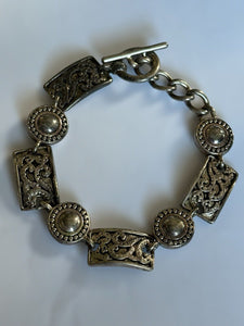 Vintage Silver Tone Etruscan Bracelet Safety Chain