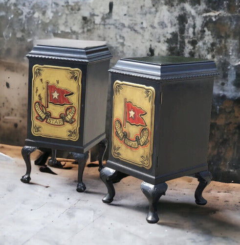 Pair Of Edwardian Wine Celleratte Cabinets With White Star Line Decoration.