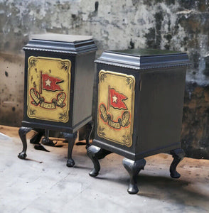 Pair Of Edwardian Wine Celleratte Cabinets With White Star Line Decoration.