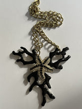 Vintage Black Coral Effect Starfish Diamanté Silver Tone Necklace