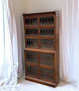 Edwardian Oak Sectional Bookcase With Lead light Glazing.
