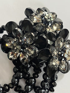 Butler And Wilson Gunmetal Black Flowers Beaded Statement Bracelet