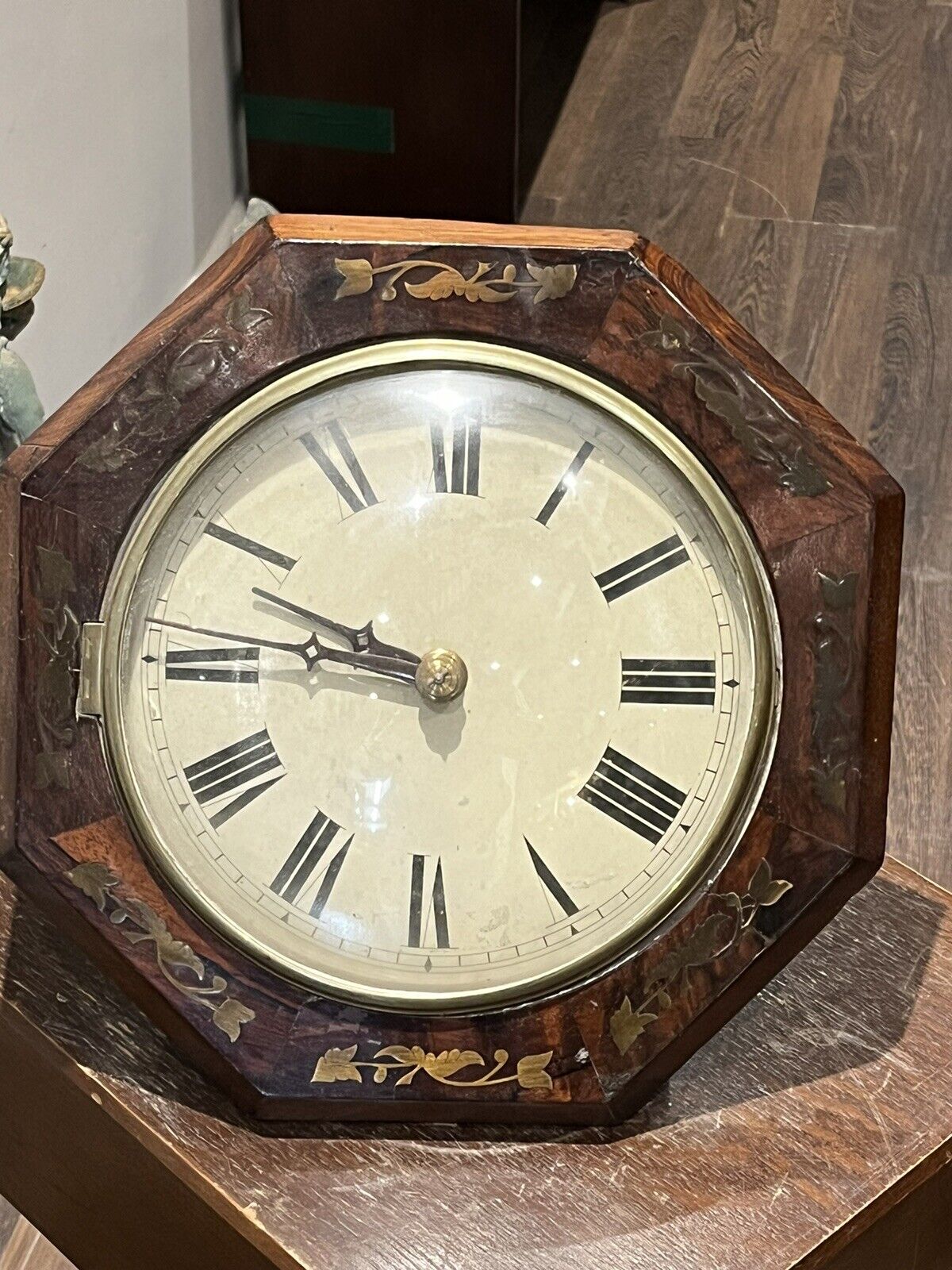 Victorian Dial Clock, Brass Inlaid Case, Convex Glass. 9 Inch Dial