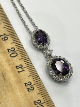 Vintage 1980s Rhodium Plated Purple Crystal Drop Necklace Boxed