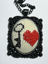 Vintage Black Tone Key Love Embroidered Black Tone Necklace