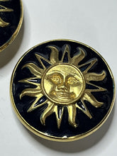 Vintage Gold Tone Blue Enamel Sunburst Clip On Earrings