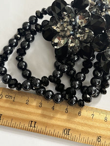 Butler And Wilson Gunmetal Black Flowers Beaded Statement Bracelet