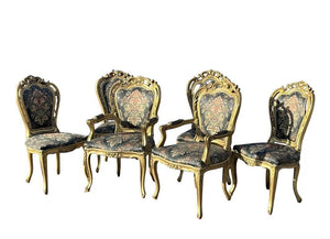 Louis Style Gold Gilt Wooden And Upholstered Armchairs.