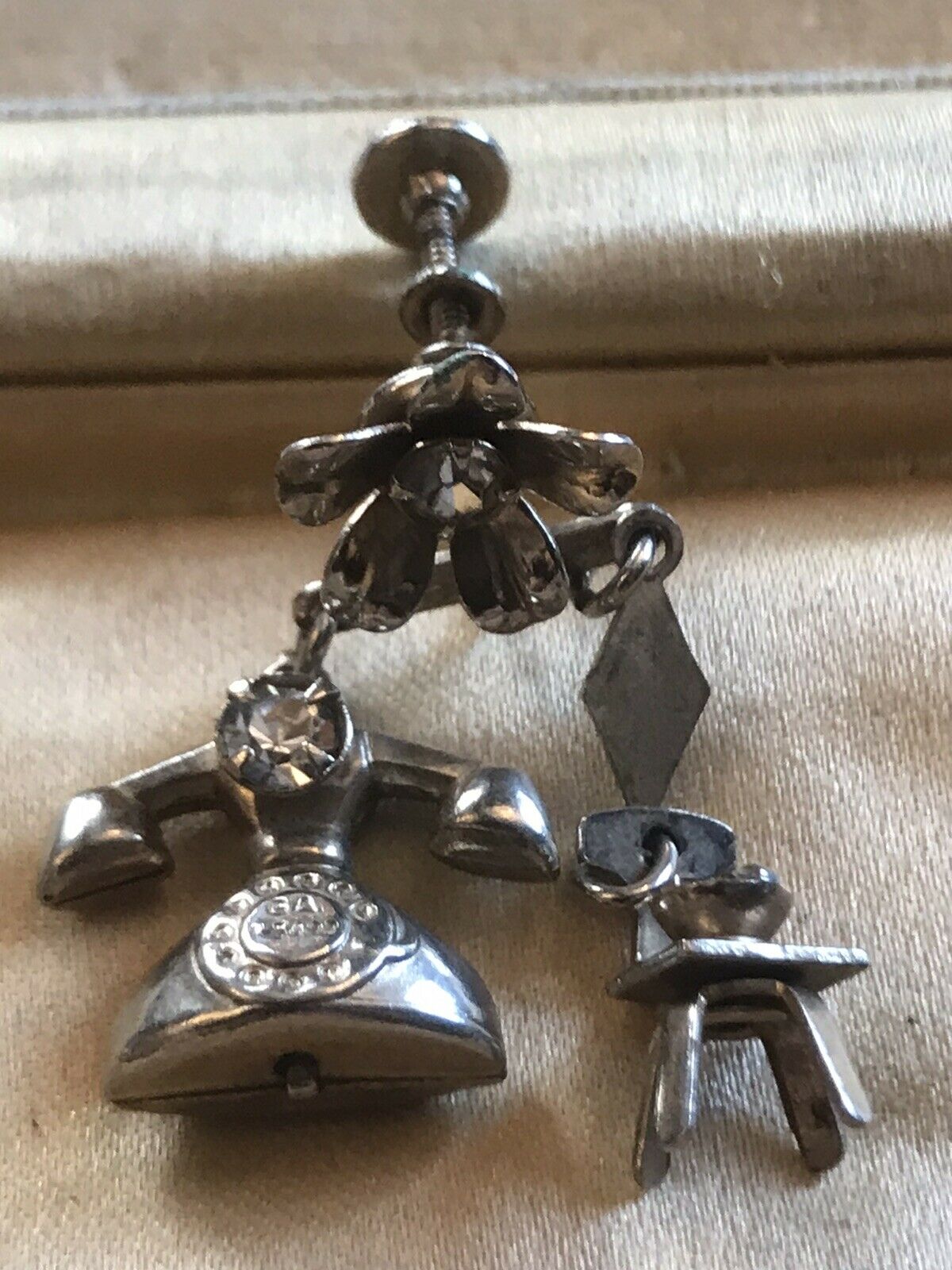 Vintage Unusual Telephone And Chair Screwback Earrings