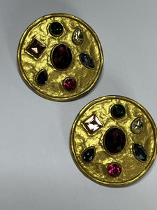 Vintage 1980s Gold Tone Diamanté Clip On Earrings