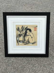 Japanese Scholar Ink Brush Work Paintings With Signed Chop Mark
