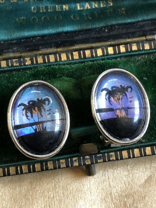 Vintage Silver Tone Butterfly Wing Clip On Earrings