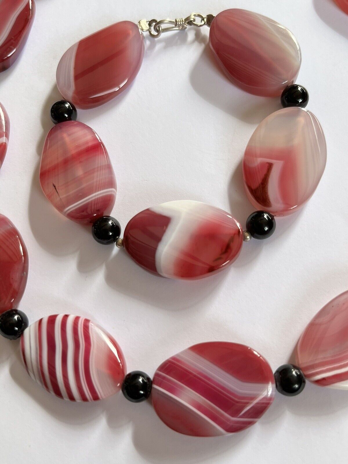 Vintage Pink Agate Stone Necklace Bracelet Set Statement Pieces