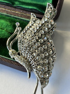 Vintage Silver Tone Diamanté Butterfly Brooch