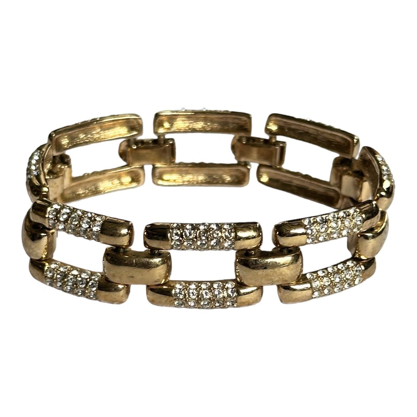 Vintage 1980s Gold Plated Diamanté Link Bracelet