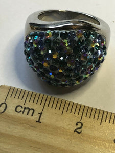 Vintage Rhodium Plated Blue Green Multicolour CZ Statement Ring