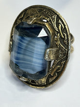 Vintage Celtic Large Glass Blue Stone Ring