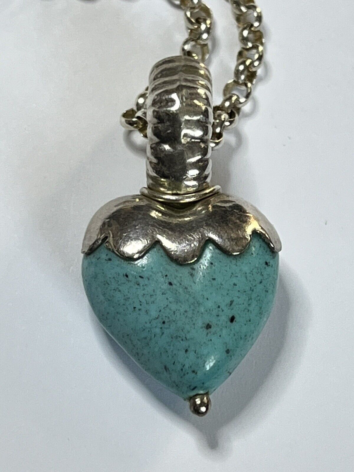 Vintage Silver 925 Turquoise Heart Pendant Necklace Statement 17.06g