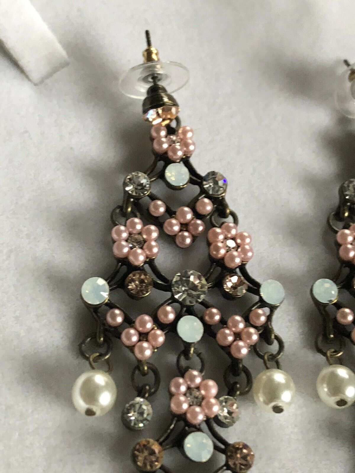Vintage Faux Pearl Diamanté Drop Earrings Statement Runway