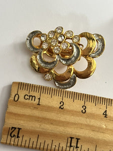 Vintage Gold Silver Tone Diamanté Cut Out Clip on Earrings