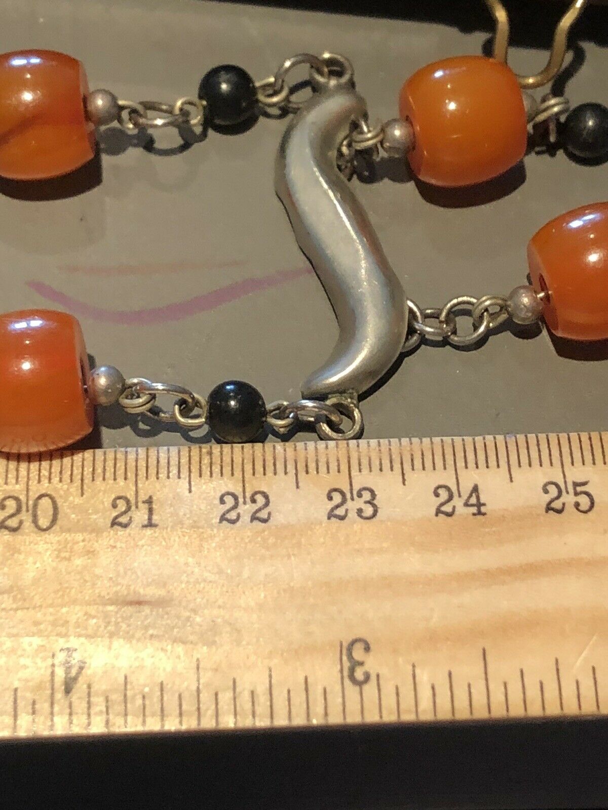 Vintage Silver Tone Beaded Metal Necklace