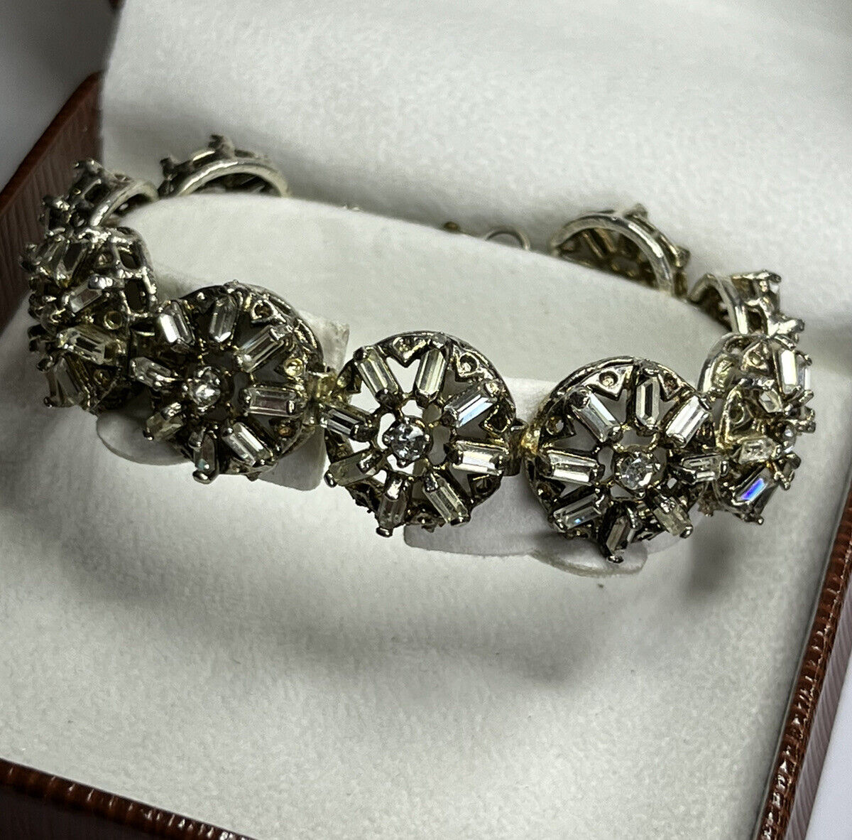 Vintage Baguette Diamanté Flower Link Bracelet