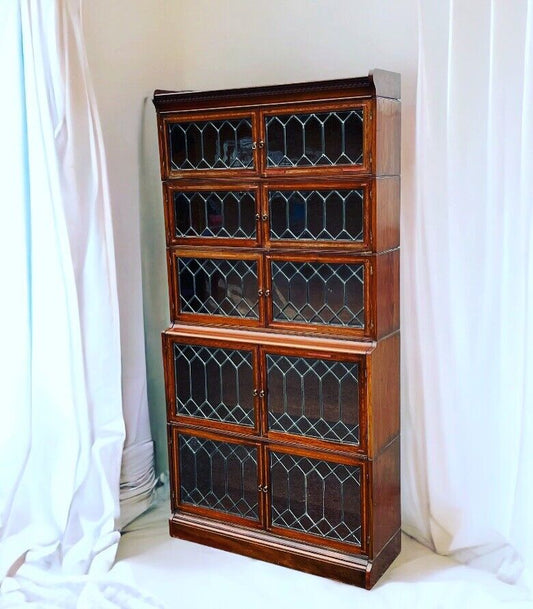Edwardian Oak Sectional Bookcase With Lead light Glazing.
