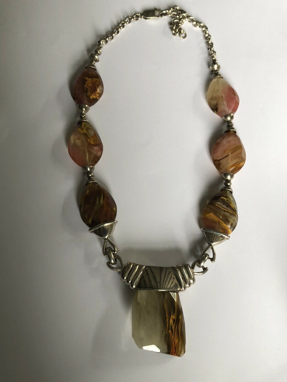 Vintage Silver 925 Natural Stone Statement Necklace