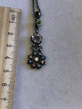 Vintage Pink Blue Green Flower Diamanté Drop Necklace
