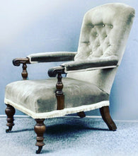 Victorian Library Armchair With Mahogany Frame, on Brass Castors.