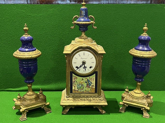 Brass Clock Set, Chines On 2 Bells. Post Worldwide