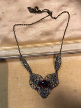 Vintage Detailed Metal Work And Purple Stone Necklace